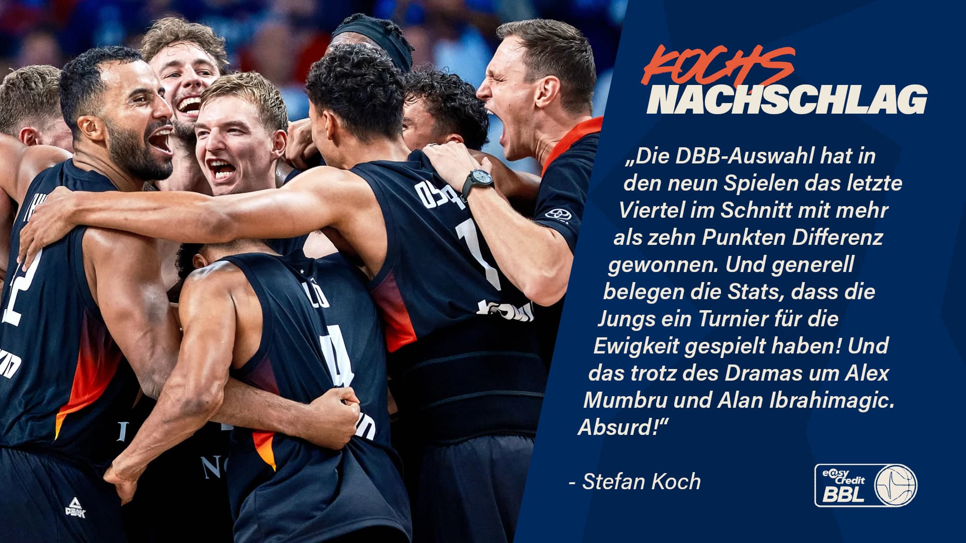 Ich ziehe meinen Hut vor der deutschen Basketballnationalmannschaft und ihrem Trainerstab! Was auch der letzte Satz des letzten Nachschlags zur EM 2025 hätte sein können, gehört für mich schon an den Anfang. Deutschland ist Europameister, legt vor allem offensiv absurd gute Zahlen auf und verkraftet dank eines großartig einspringenden Alan Ibrahimagic auch den krankheitsbedingten (Teil-)Ausfall von Bundestrainer Alex Mumbru. Das sind Aussagen, die in dieser Form auch schon vor dem Finale hätten getroffen werden können. Aber dieses Endspiel lässt den Triumph noch eine Spur großartiger erscheinen.